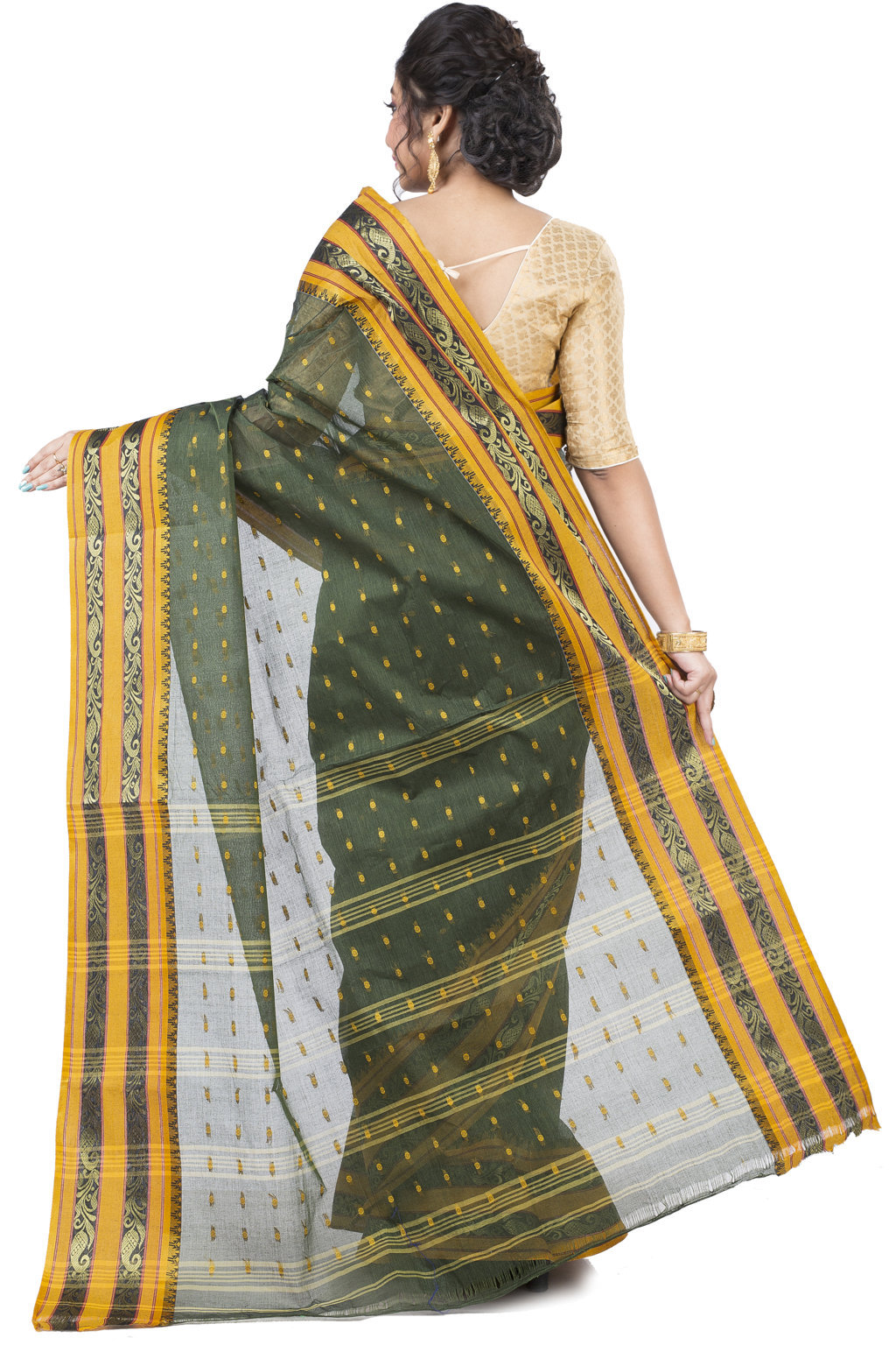 Beige Pure Cotton Alpona Tant Saree (189)